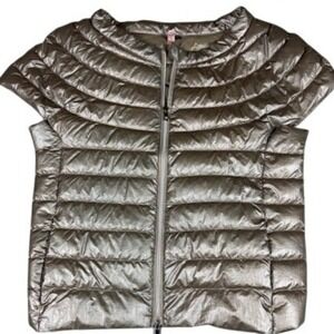 Cotes of London Puffer Vest Womens M Metallic Gold Down Fill Cap Sleeve Zip Up